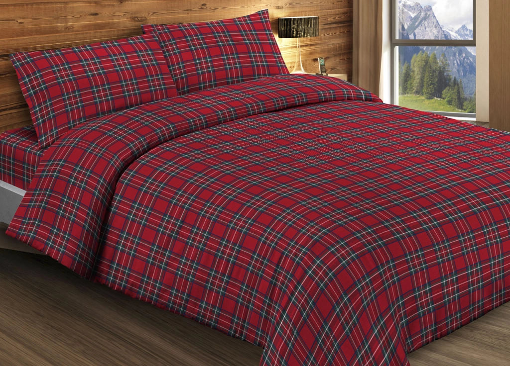 Sacco Copripiumino In 100% Cotone Per Piumino Dis Scozzese Kilt - Singolo - Rosso