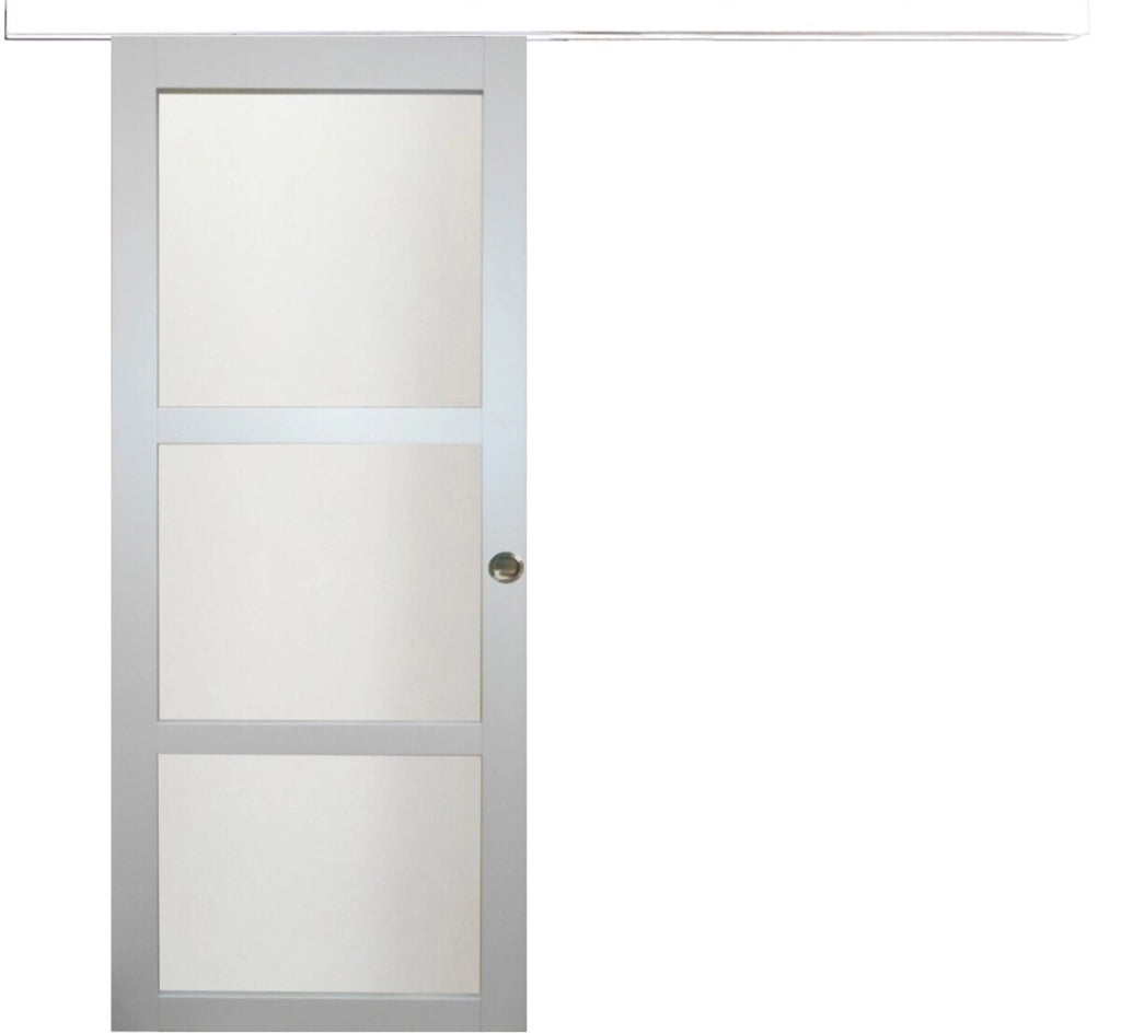 Porta scorrevole in vetro 'Greyria' H204 x L73 + binario bianco + 2 conchiglie