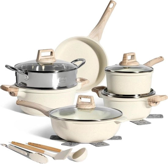 Set di pentole inductive - Pentole antiaderenti - Coperchio vetro - Smalto antiaderente - Senza PFOA e PFAS set di pentole inductive maniglie fredde