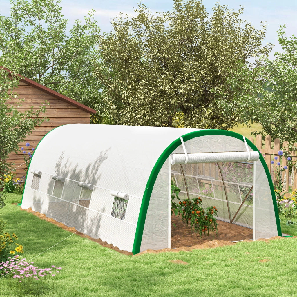 Serra da Giardino Tunnel ¨C zephmum ¨C 6x3x2 m, 8 Finestre, Porta Zippata, Acciaio Galvanizzato, Bianco