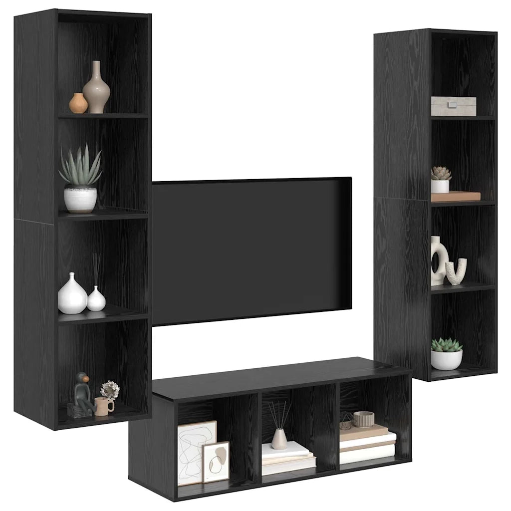Set mobile TV 3 pz Rovere Nero Legno ingegnerizzato 3393340