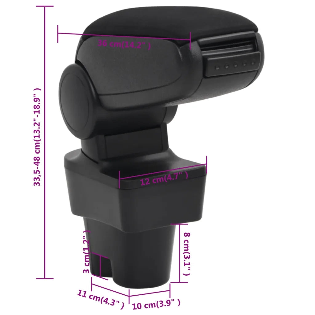Bracciolo per Auto Nero 12x36x(33,5-48) cm in ABS CFW5019035