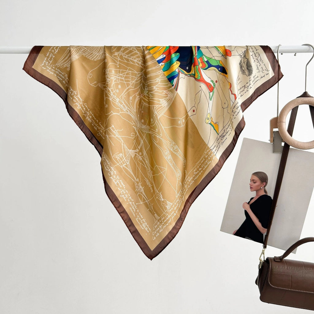 Sciarpa da donna in seta verde stampata, stile coreano, alla moda e versatile, sciarpa/fascia per il collo decorativa.