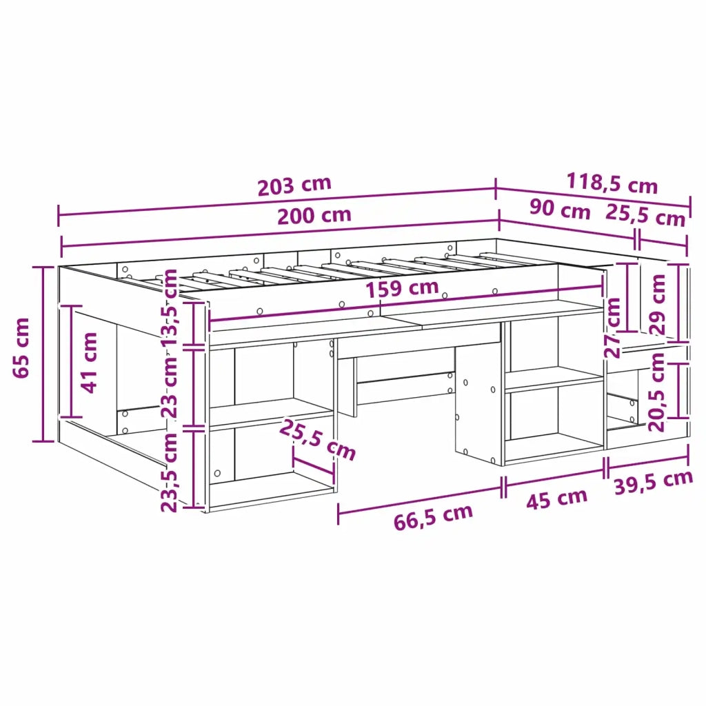 Telaio del letto con storage Grigio Cemento 90 x 200 cm
