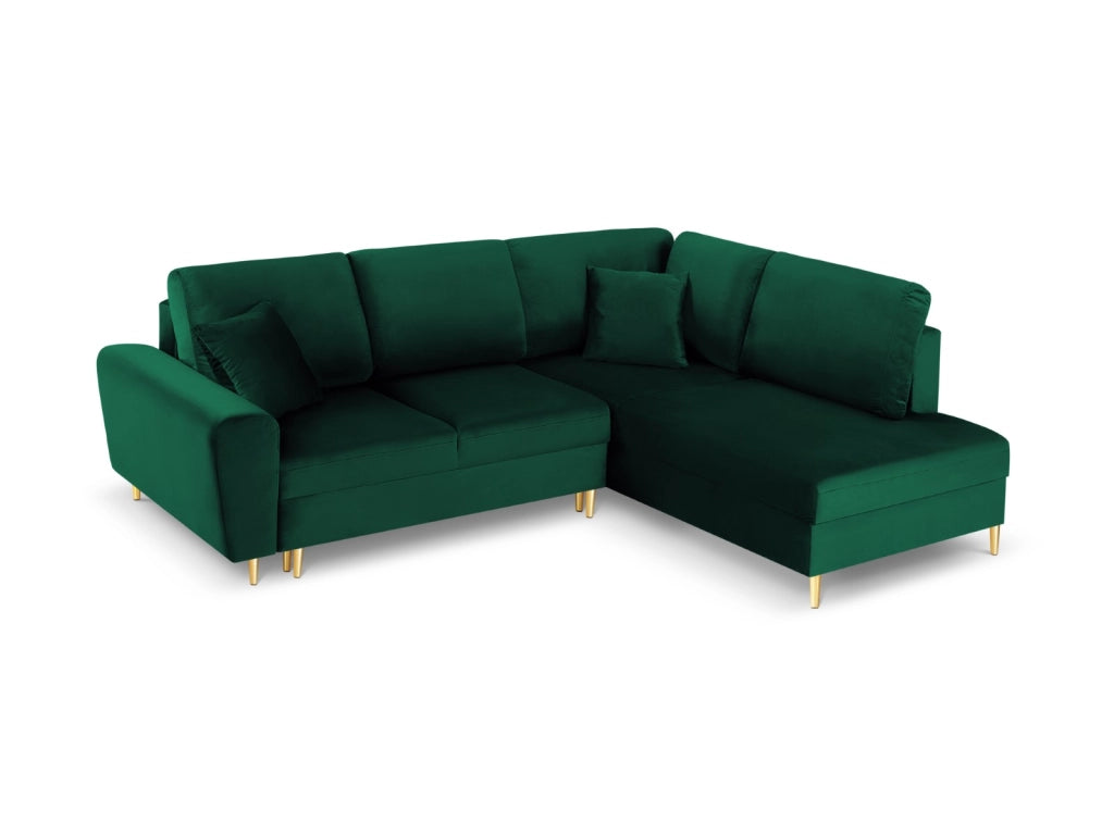 Cosmopolitan Design - Divano convertibile angolare destro con contenitore "Kyoto" 5 posti in velluto verde bottiglia 