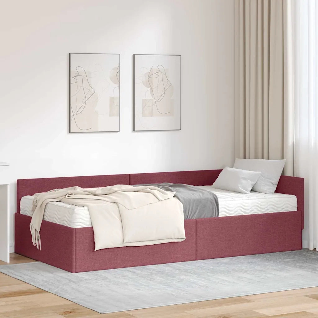 Struttura Letto Angolare con Materasso 2 pz-Giroletto con materasso Rosso Tessuto 966922