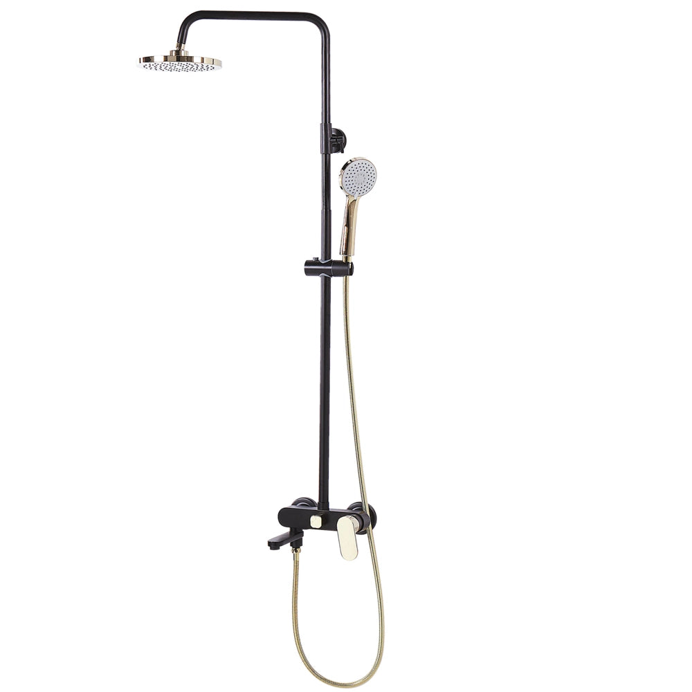 Moderno Set Colonna Doccia da Muro con Soffione a Pioggia in Ottone Nero Opaco ed dorato