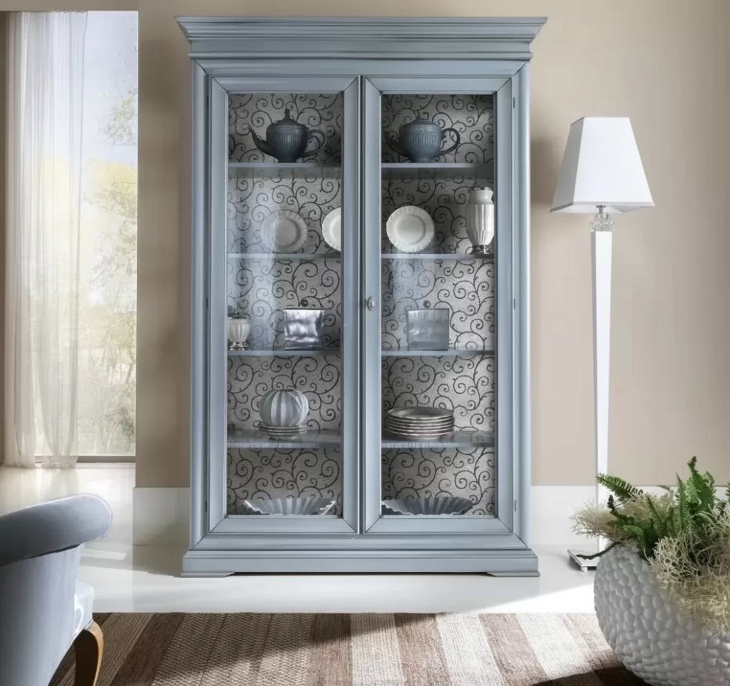 Vetrina 2 porte shabby chic azzurro in legno l.145 x p.50 h.215 - Mobili 2G
