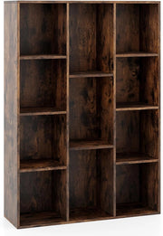 Libreria a 11 scomparti, libreria a scaffale con 2 kit antiribaltamento e pannelli posteriori chiusi, mobile portaoggetti in legno, 74 x 24 x 106 cm (marrone)