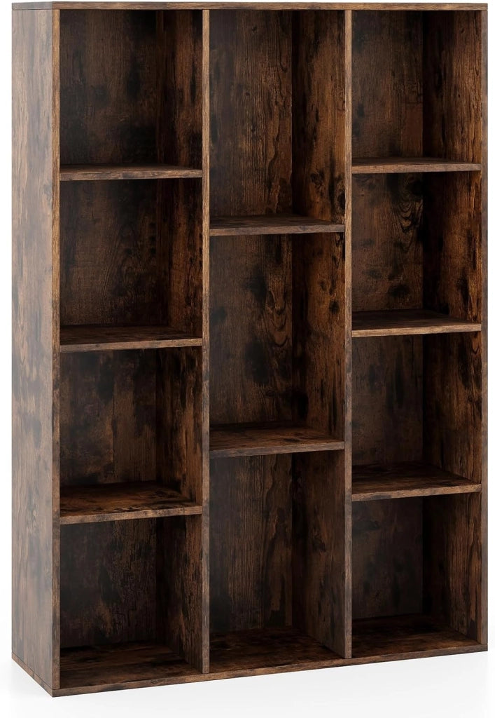 Libreria a 11 scomparti, libreria a scaffale con 2 kit antiribaltamento e pannelli posteriori chiusi, mobile portaoggetti in legno, 74 x 24 x 106 cm (marrone)