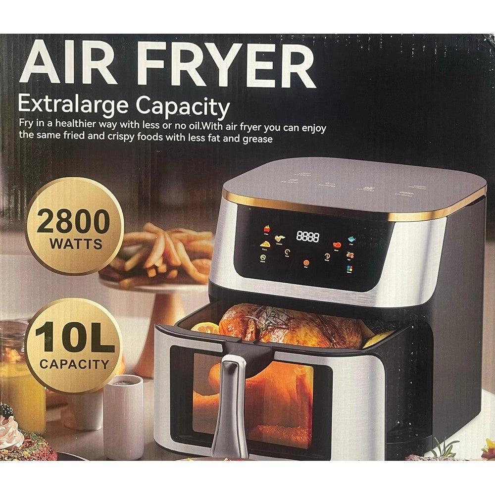 Trade Shop - Friggitrice Ad Aria Da 10 Litri Cucinare Sano Senza Olio Digitale 2800 W Con Finestra -