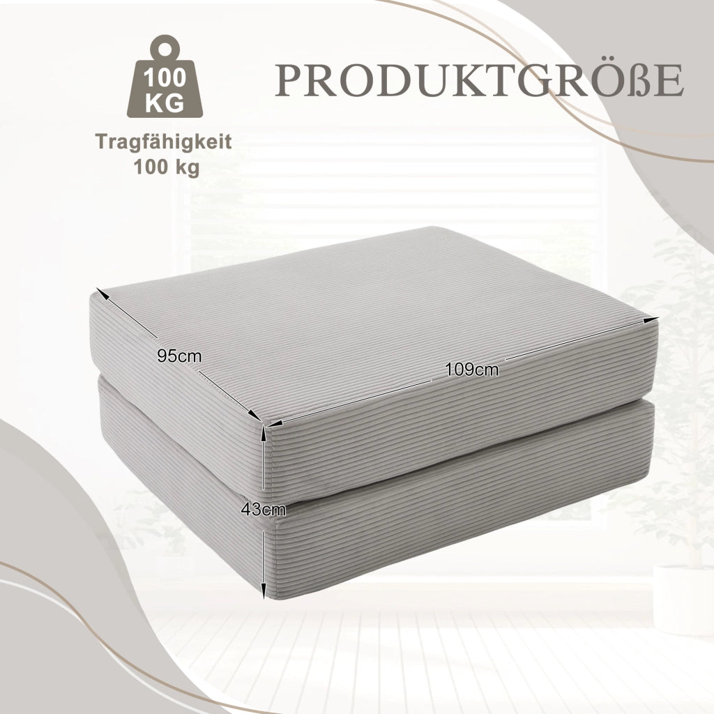 POUF letto pieghevole 109x190 cm in velluto a coste grigio chiaro