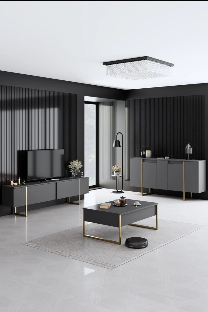 Buffet in legno "Luxury" - 160 x 35 x 80 cm - Antracite Oro
