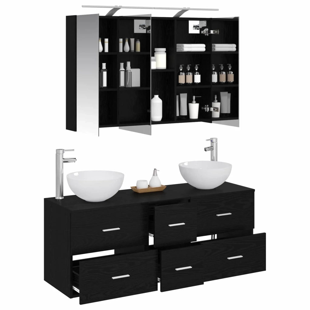 Set di mobili per il bagno 4 pcs Rovere Nero 3406736