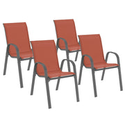 IDMarket - Set di 4 sedie da giardino impilabili LYMA in metallo e textilene terracotta