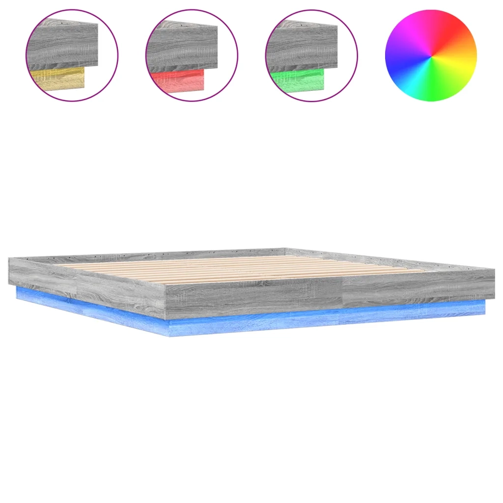 Giroletto con Luci LED-Struttura Letto Grigio Sonoma 180x200 cm