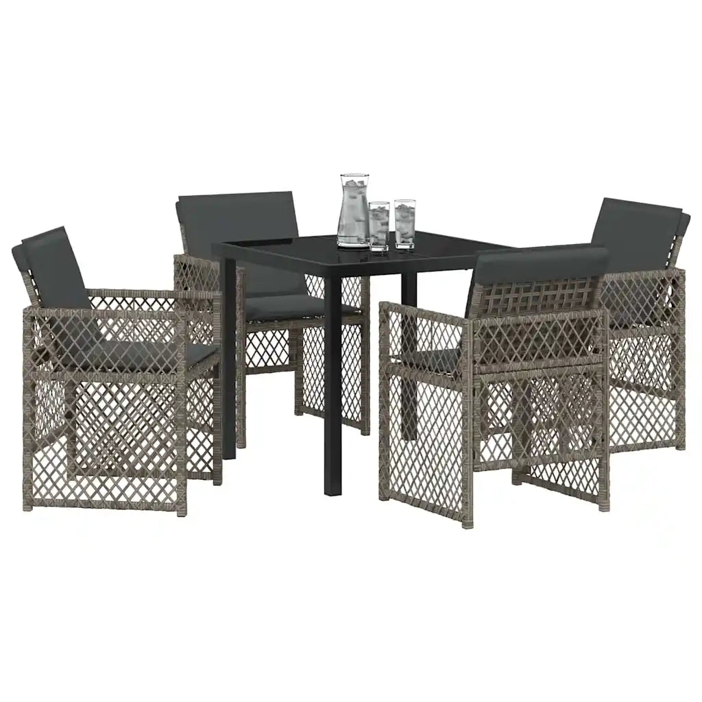 Set da Pranzo per Giardino 5 pcs Grigio polyrattan
