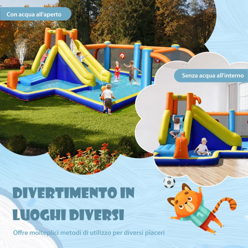 Scivolo acquatico gonfiabile con tema calcio e doppio idrante, Casa gonfiabile bagnato asciutto con compressore-Strutture gonfiabili da salto