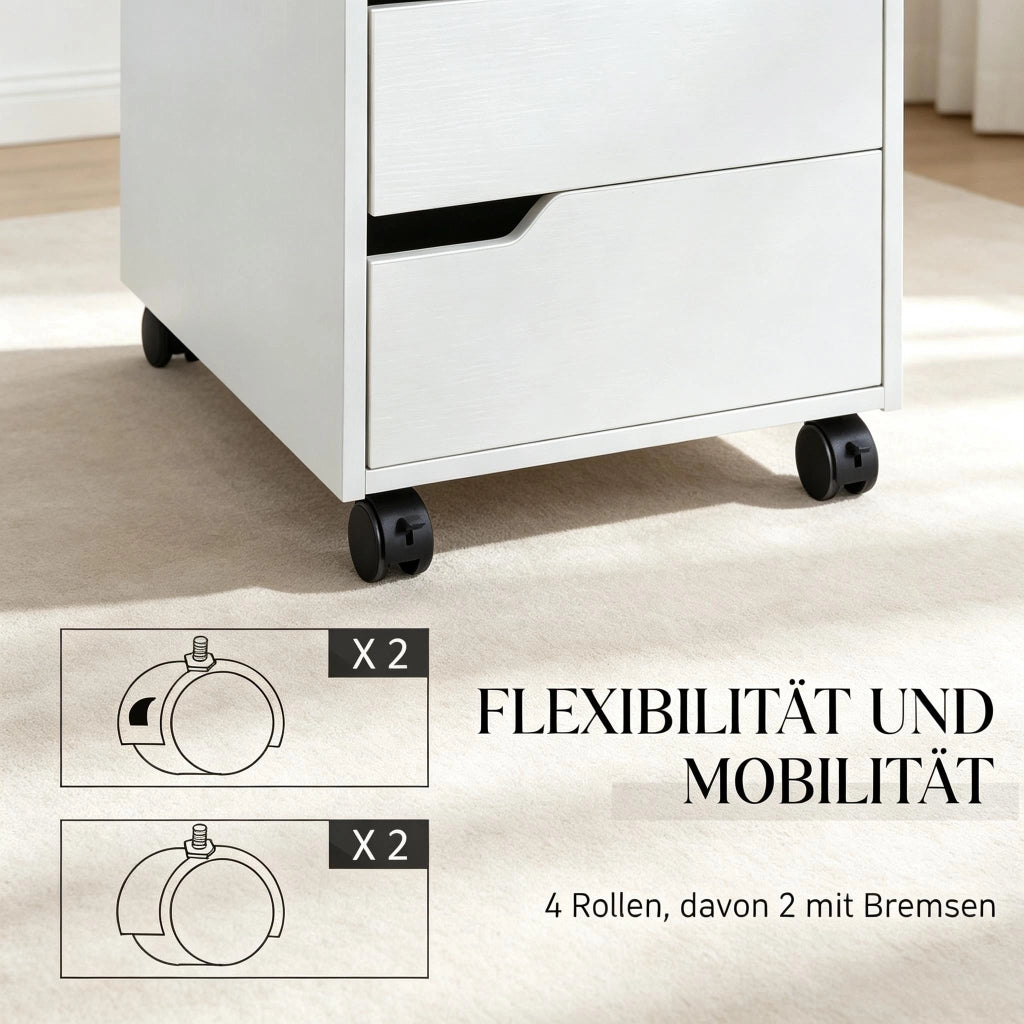 CASSETTIERA MOBILE CON 3 CASSETTI 40x50x57,5 cm BIANCA MDF E METALLO