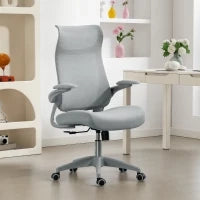 Sedia da Ufficio Ergonomica con Braccioli Regolabili, Schienale a Rete e Poggiatesta, Grigio