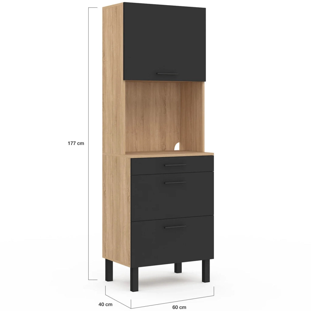 IDMarket - CINA Unità microonde e casseruola a 2 porte 60 cm, finitura faggio e nero