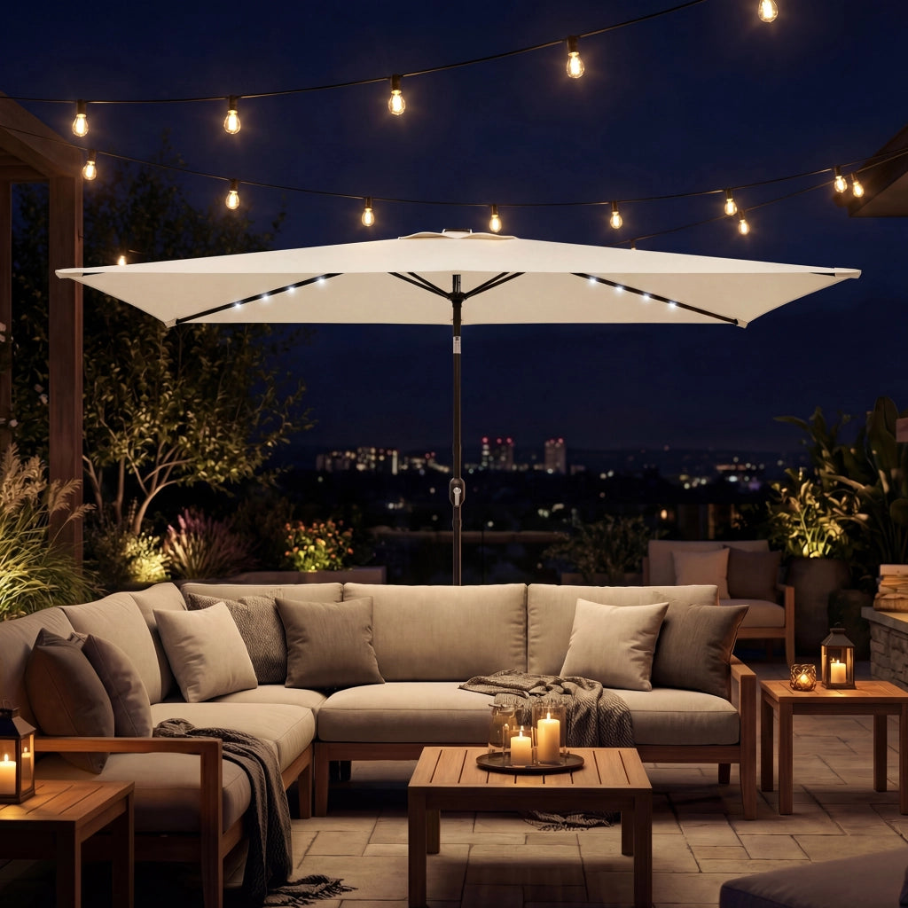 Ombrellone da Giardino con Luci LED Solari ¨C zephmum ¨C Crema 2.9x2.5 m