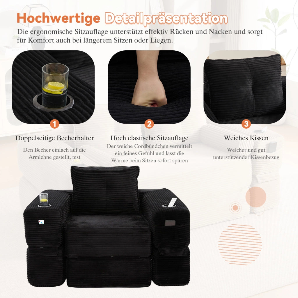 Divano letto pieghevole a 2 posti ¨C MINIMAL ¨C tessuto a coste, struttura con molle