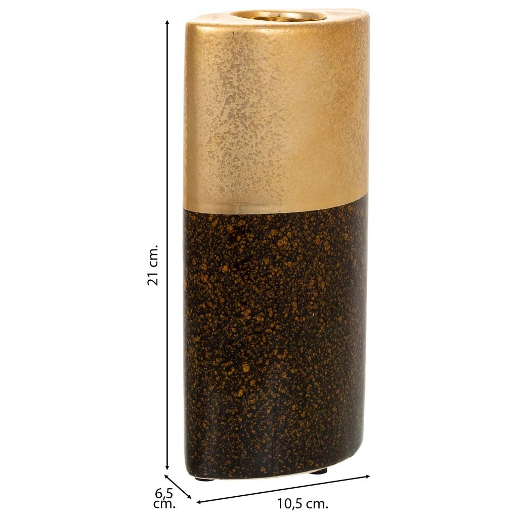 Portacandele in ceramica dorata 10,5x6,5x21h