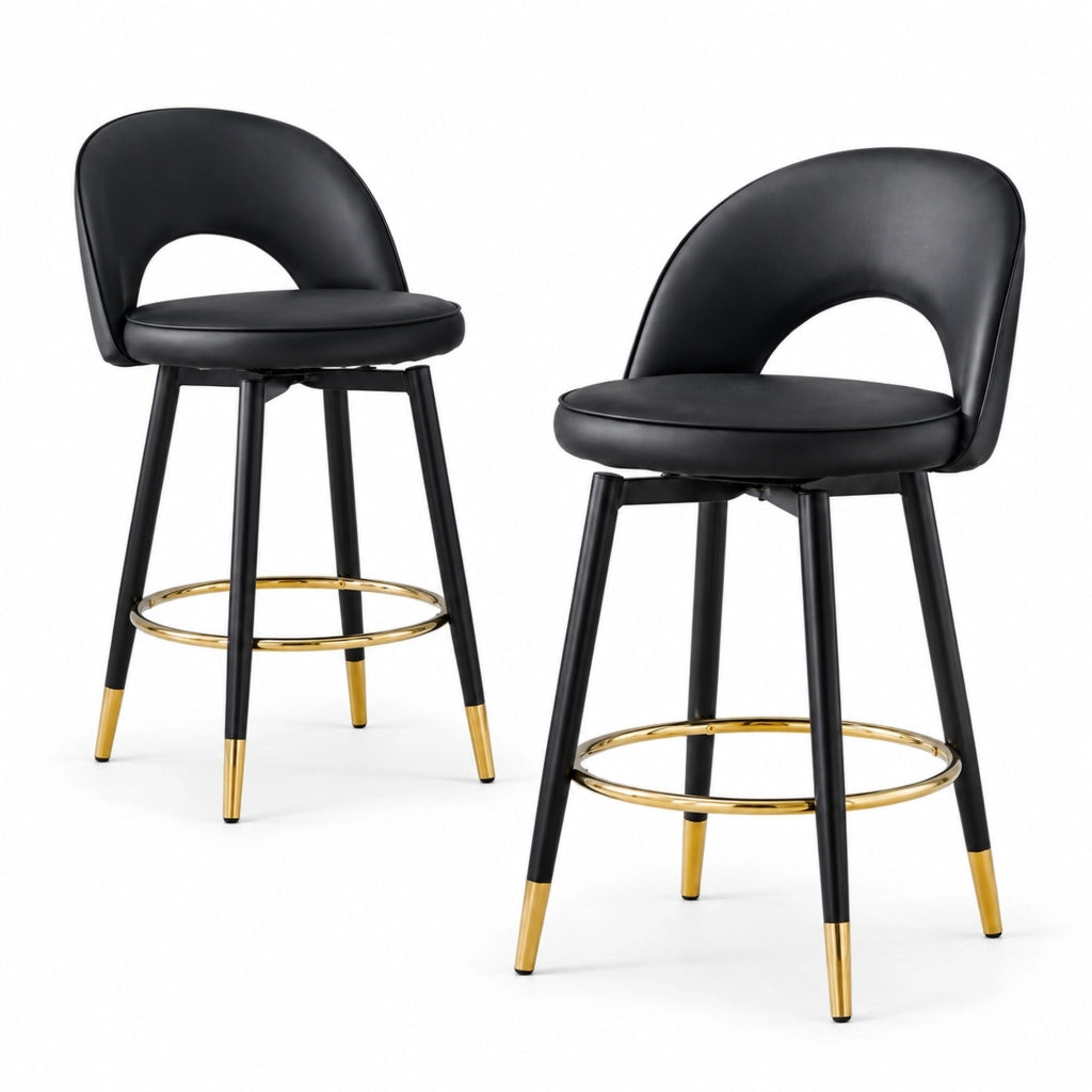 Sgabello da bar girevole 360° nero con dettagli oro