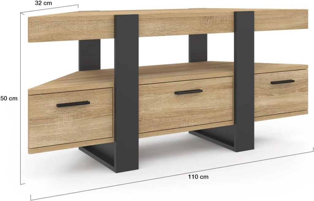 Mueble TV rinconero PHOENIX con cajón de madera y negro 116 cm