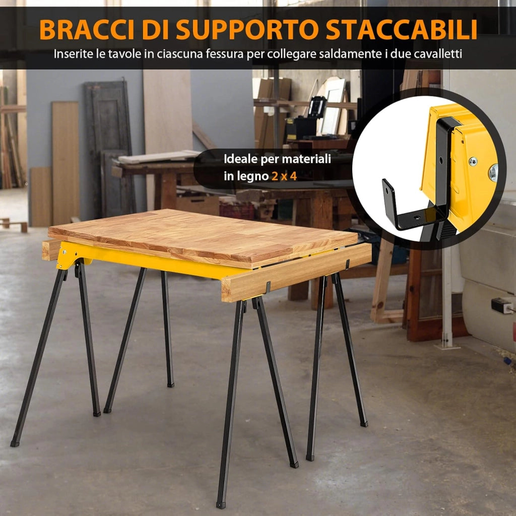 Set di 2 Cavalletti da Lavoro Pieghevoli, Cavalletti in Metallo per Segare, Carico Fino a 600 kg (Modello 4)