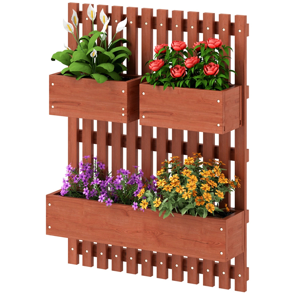 Fioriera Verticale con Vasi ¨C zephmum ¨C Legno Abete Marrone 60x16x80