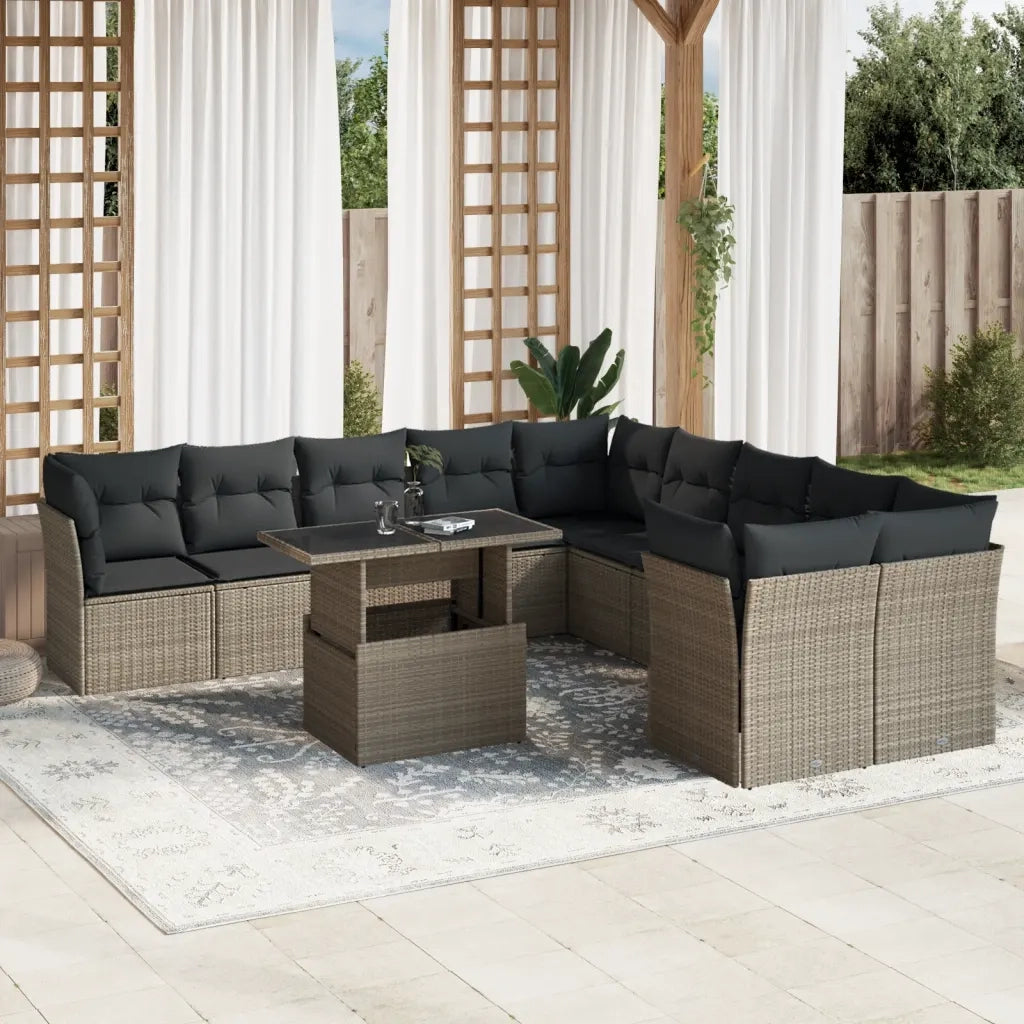 vidaXL Set Divani da Giardino 11 pz con Cuscini in Polyrattan Grigio