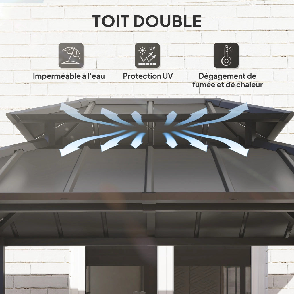 Gazebo Barbecue con Doppio Tetto Rigido 2 Ripiani e Gancio ¨C Zephmum ¨C 244x184x258cm Nero