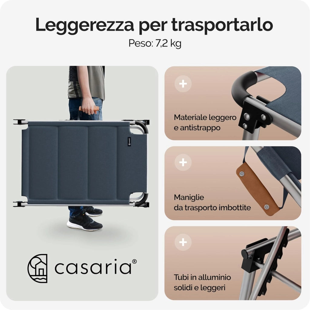 ® Lettino Prendisole con Tettuccio 210x60 Carico Max 150 kg con Cuscino Comfort Sdraio Spiaggia Giardino Sedia da Mare Lago