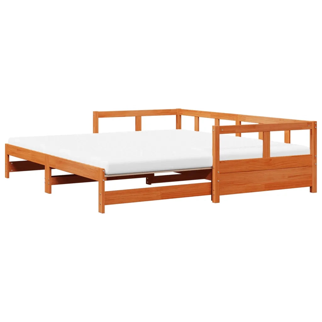 Divano Letto con Rotelle e Materasso Marrone Cera 80x200cm Pino 3321040