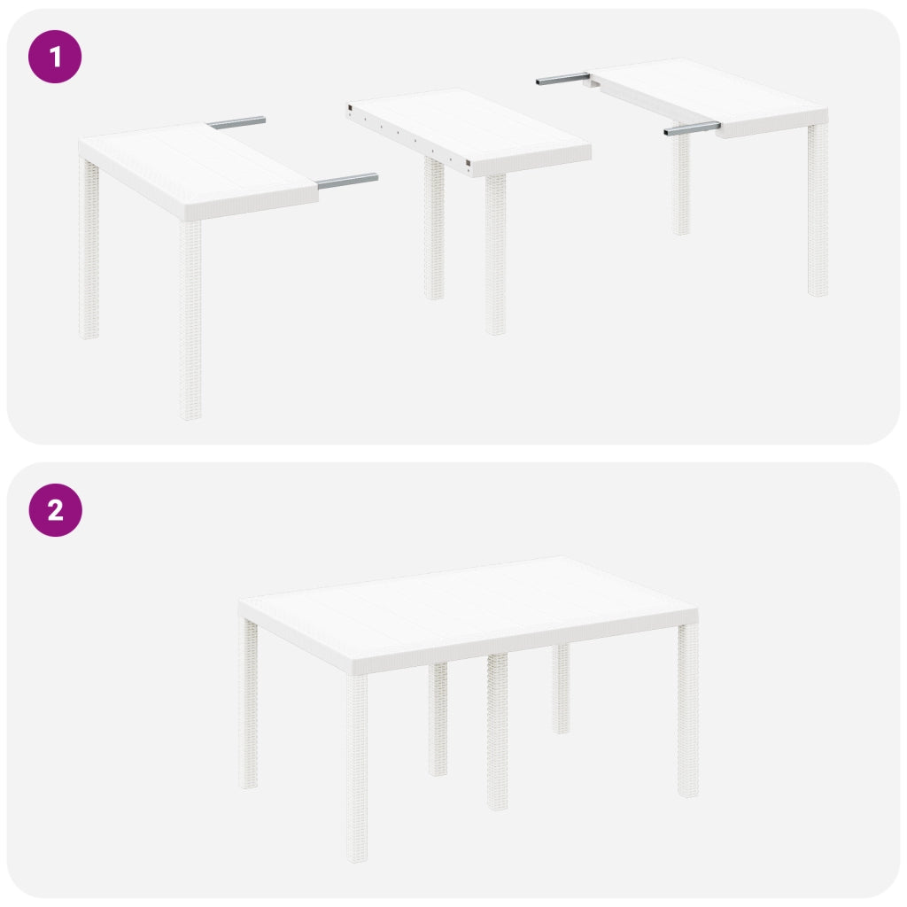 Set da Pranzo da Giardino da 7 Pezzi con Cuscini Bianco Polyrattan