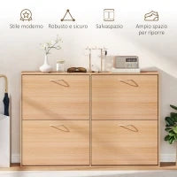 Scarpiera Ingresso Salvaspazio Slim con 4 Ante a Ribalte, Mobile Scarpiera Moderna per 24 Paia di Scarpe con Ripiani Regolabili, Portascarpe in Legno, 120x24x81cm, Color Legno