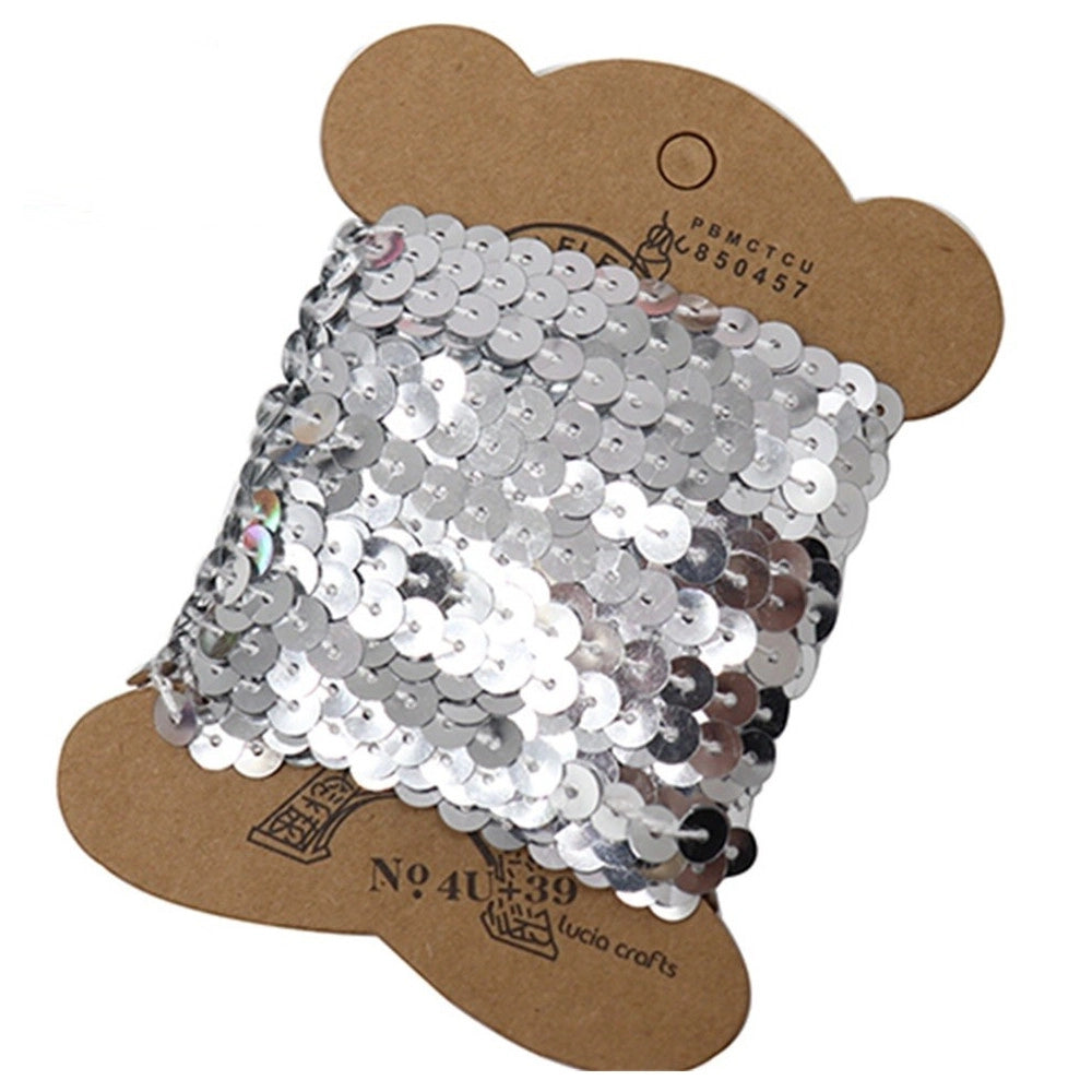 Trade Shop - Set 3 Pezzi Nastro Paillettes Argento 3 Metri Cc6823 Fascia Glitter Cucito Sarta -