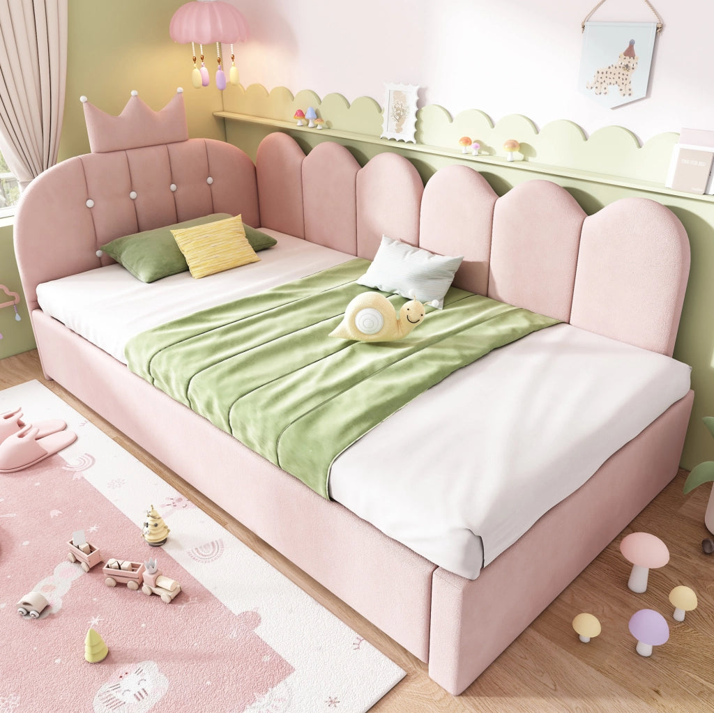 Letto divano a L in velluto rosa con letto estraibile 90x200 cm