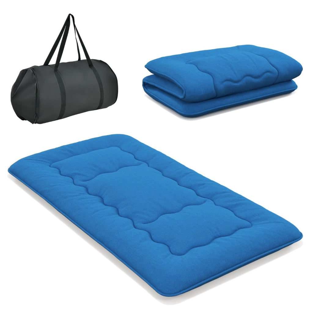 Materasso futon portatile con copertura lavabile sacca da trasporto-Tappeto arrotolabile per pavimento 90cm Blu