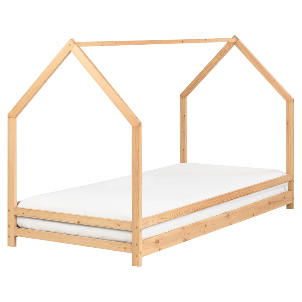 Letto per bambini con baldacchino e rete in legno di pino chiaro 90 x 200 cm cemeretta