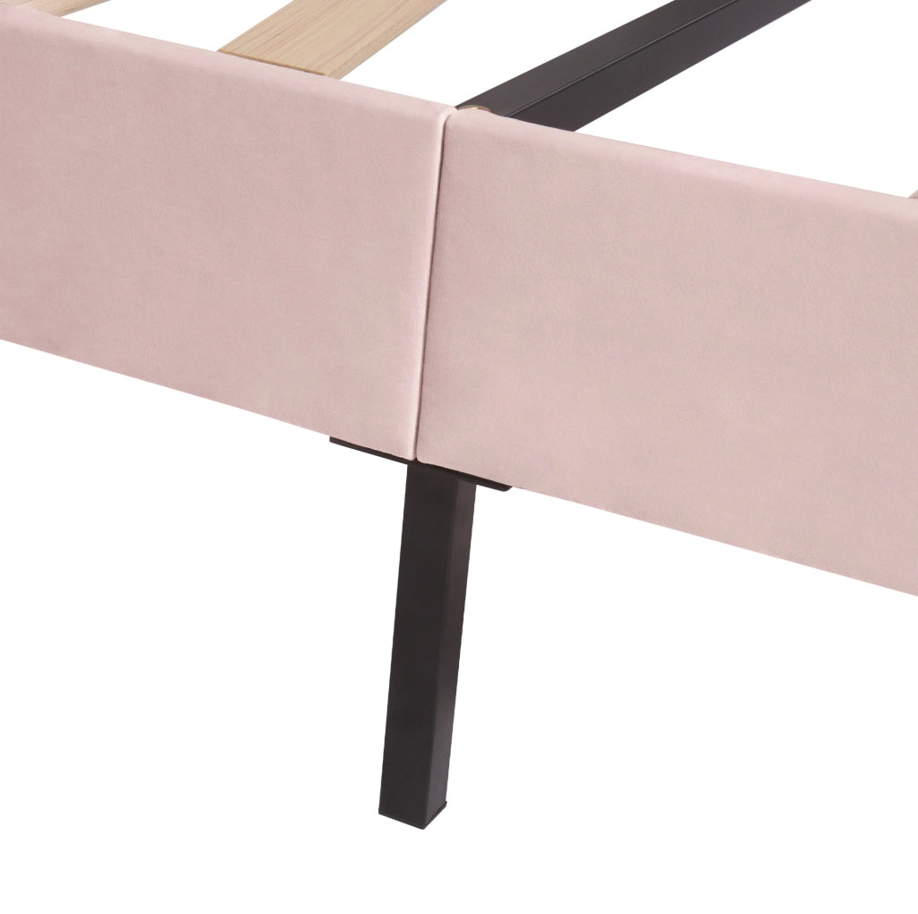 Letto imbottito 140x200 cm in velluto rosa con rete a doghe e testiera regolabile