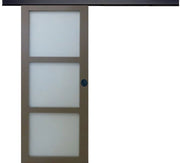 Porta Scorrevole Marrone Ral7006 Vitee H204 x L73 + Binario in Alluminio Fascia Nera e 2 Gusci Neri