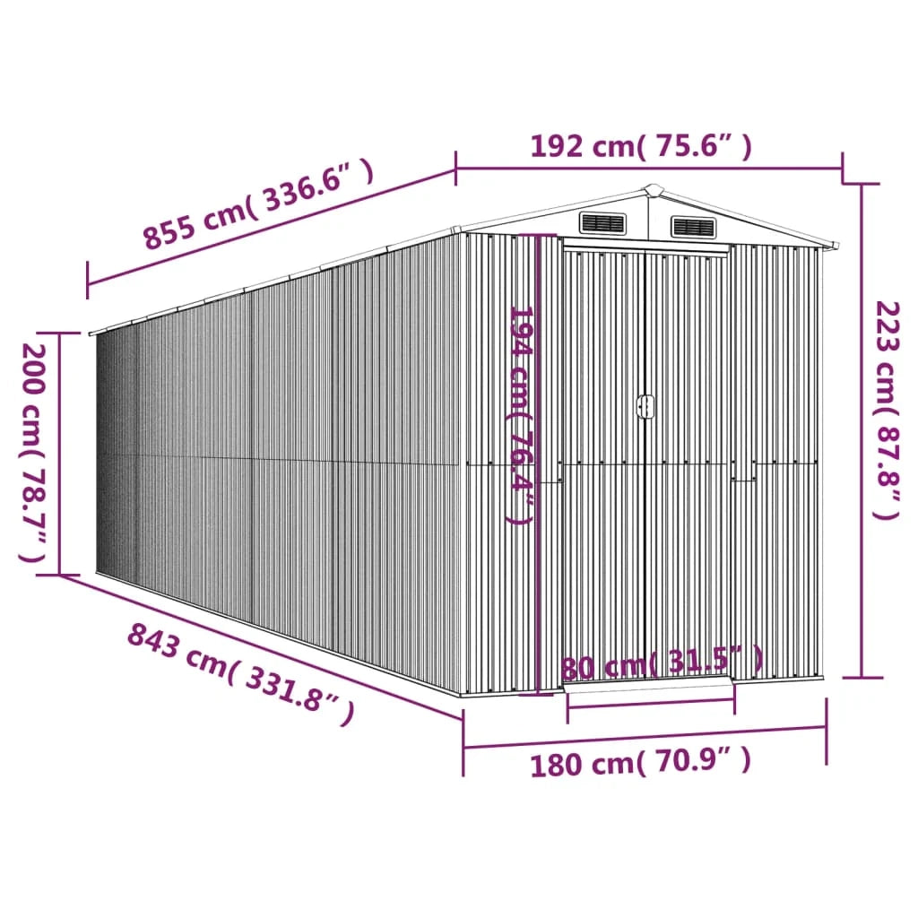 Casetta da giardino cabina ripostiglio capanno da esterno capanno per attrezzi robusta colore chiaro 192 x 855 x 223 cm acciaio zincato grigio 02_0022263