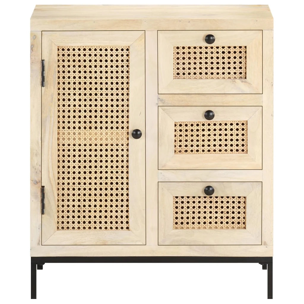 Credenza buffet cassettiera mobile contenitore organizer cucina soggiorno soggiorno 60 x 35 x 70 cm legno massello di mango e canna marrone naturale 02_0029624