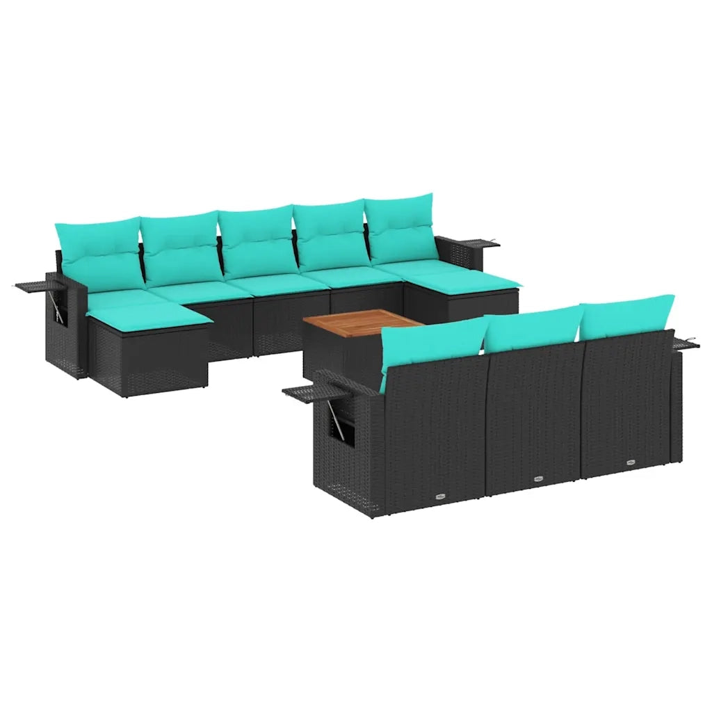 Set Divani da Giardino 11 pz con Cuscini Nero in Polyrattan 3224783