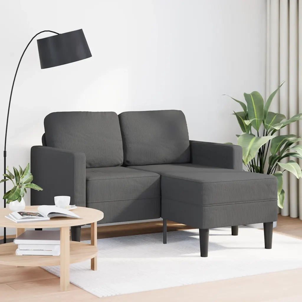Divano a 2 posti con chaise longue a L grigio scuro 125 cm in lino 4107077