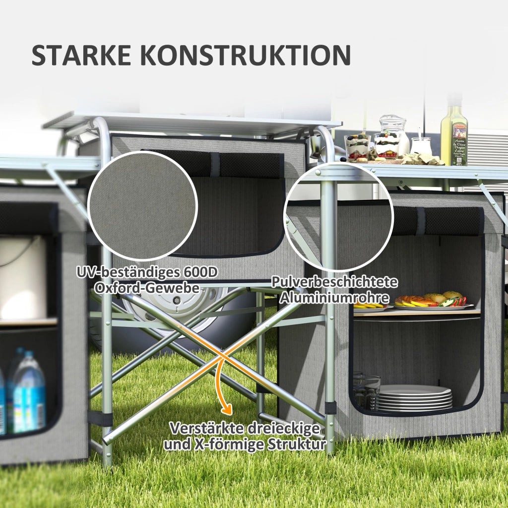 Cucina da campeggio pieghevole con vento scudo ¨C zephmum ¨C Grigio/Alluminio 172x48x130cm