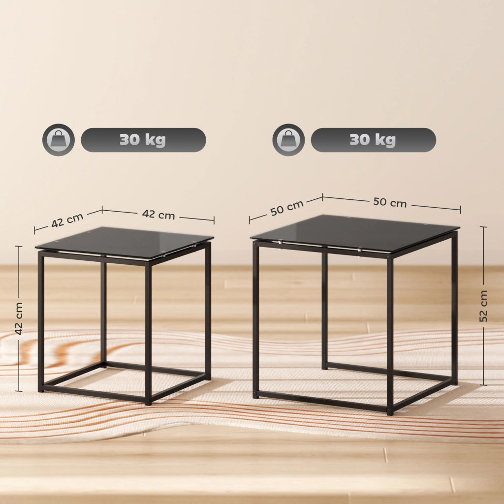Set 2 Tavolini da Caff¨¨ Impilabili ¨C Xylo ¨C Vetro Temperato Nero Design Moderno